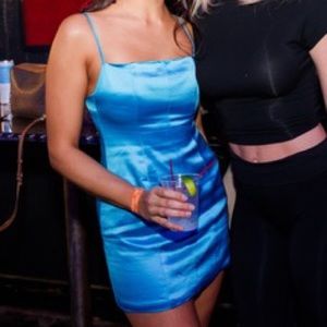 RETROFETE Janessa Satin Mini Dress Aqua Blue Womens XS